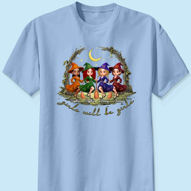 Halloween Witch Besties Sisters Friends Under Moon Personalized Sweatshirt, Halloween Matching Shirt