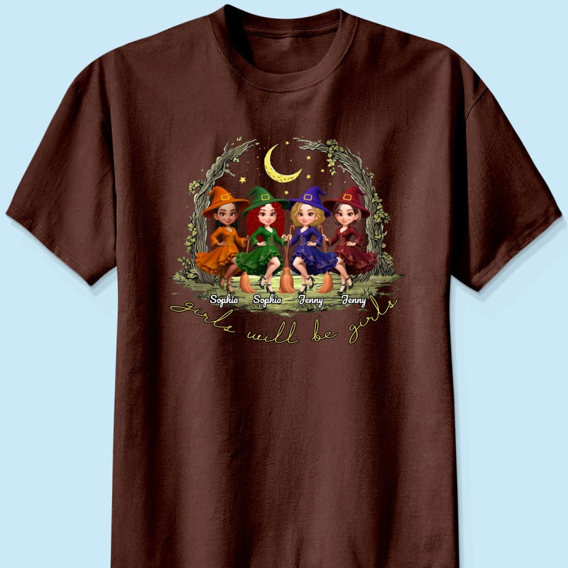 Halloween Witch Besties Sisters Friends Under Moon Personalized Sweatshirt, Halloween Matching Shirt