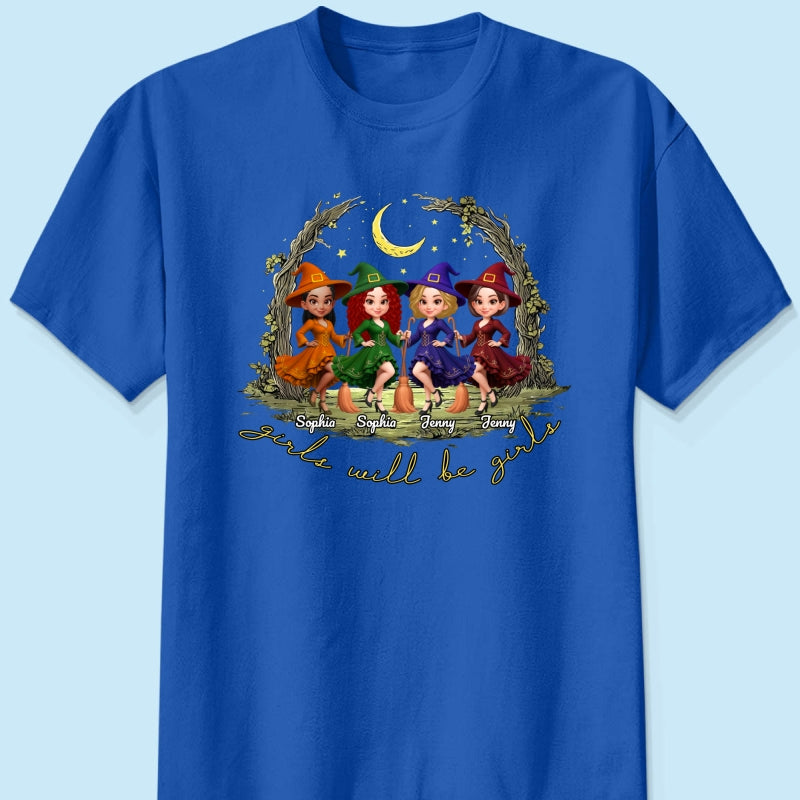 Halloween Witch Besties Sisters Friends Under Moon Personalized Sweatshirt, Halloween Matching Shirt
