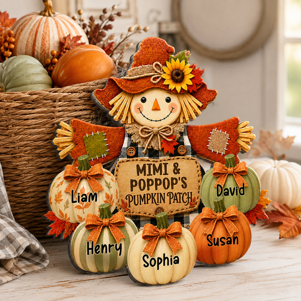 Grandma & Grandpa's Pumpkin Patch Scarecrow - Personalized Wooden Door Sign - Fall Front Porch Decor