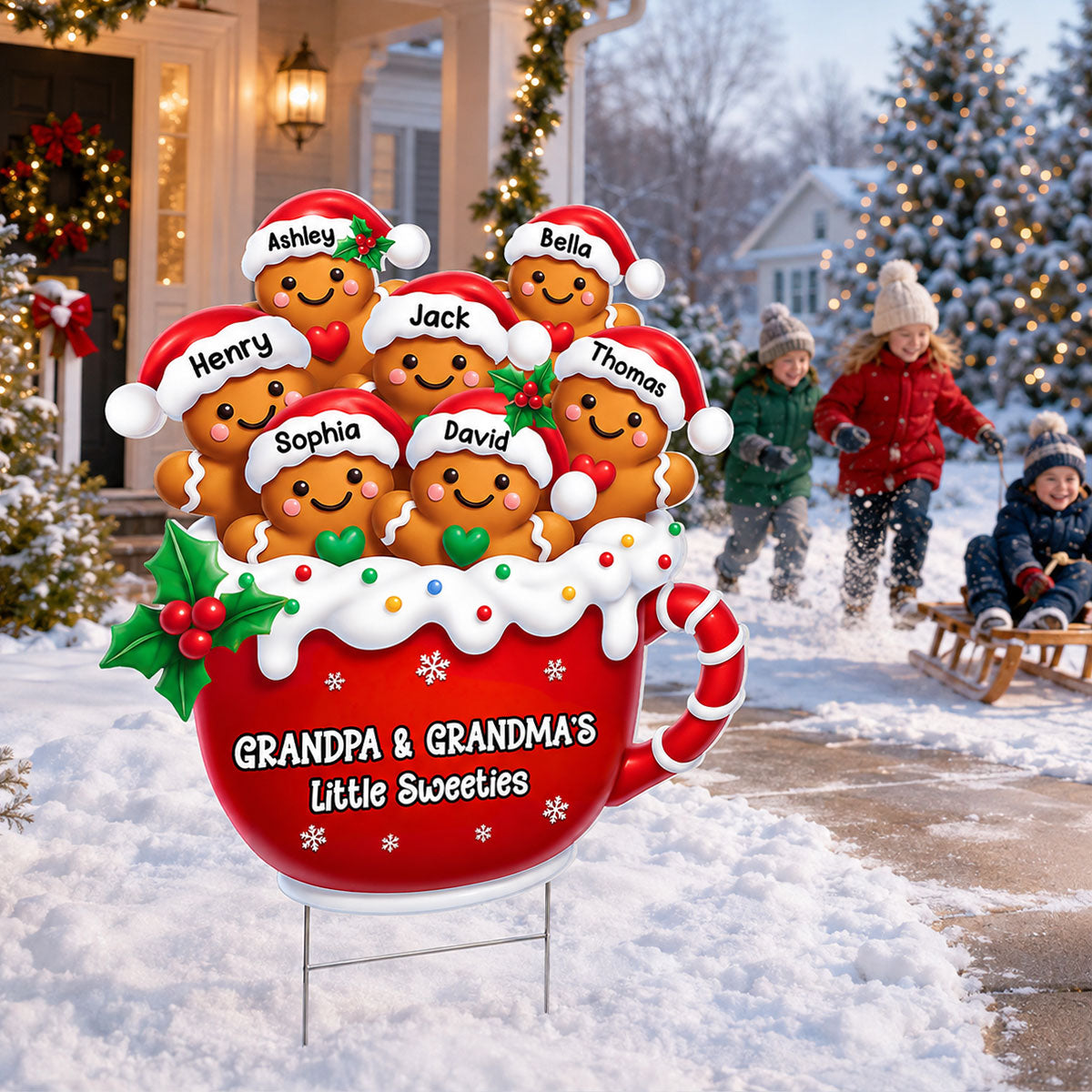 Christmas Gingerbread Grandpa Grandma Little Sweeties - Personalized Yard Sign - Christmas Decor For Grandparents