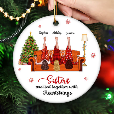 Sisters Are Tied Together With Heartstrings Personalized Ceramic Ornament, Christmas Gift for Sisters, Siblings