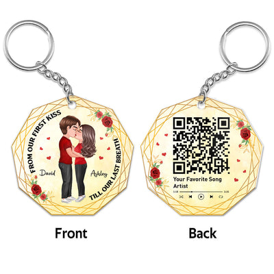 Doll Couple Kissing Favorite Song Scannable QR Code Personalized Nonagon Acrylic Keychain