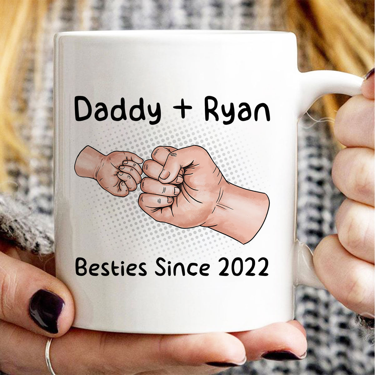 Daddy And Kid Hands Fist Bump Besties Since Personalized Mug