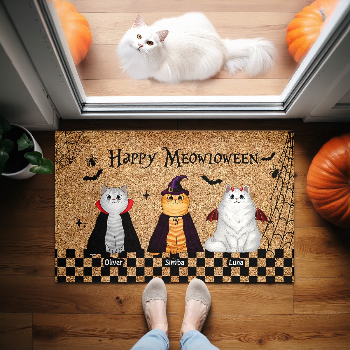 Spooky Season Happy Meowloween Spooky Cats Personalized Doormat, Halloween Decor