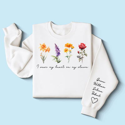 Beautiful Birth Month Flowers Personalized Sleeve Printed Sweatshirt, Gift For Mom Granma Aunt