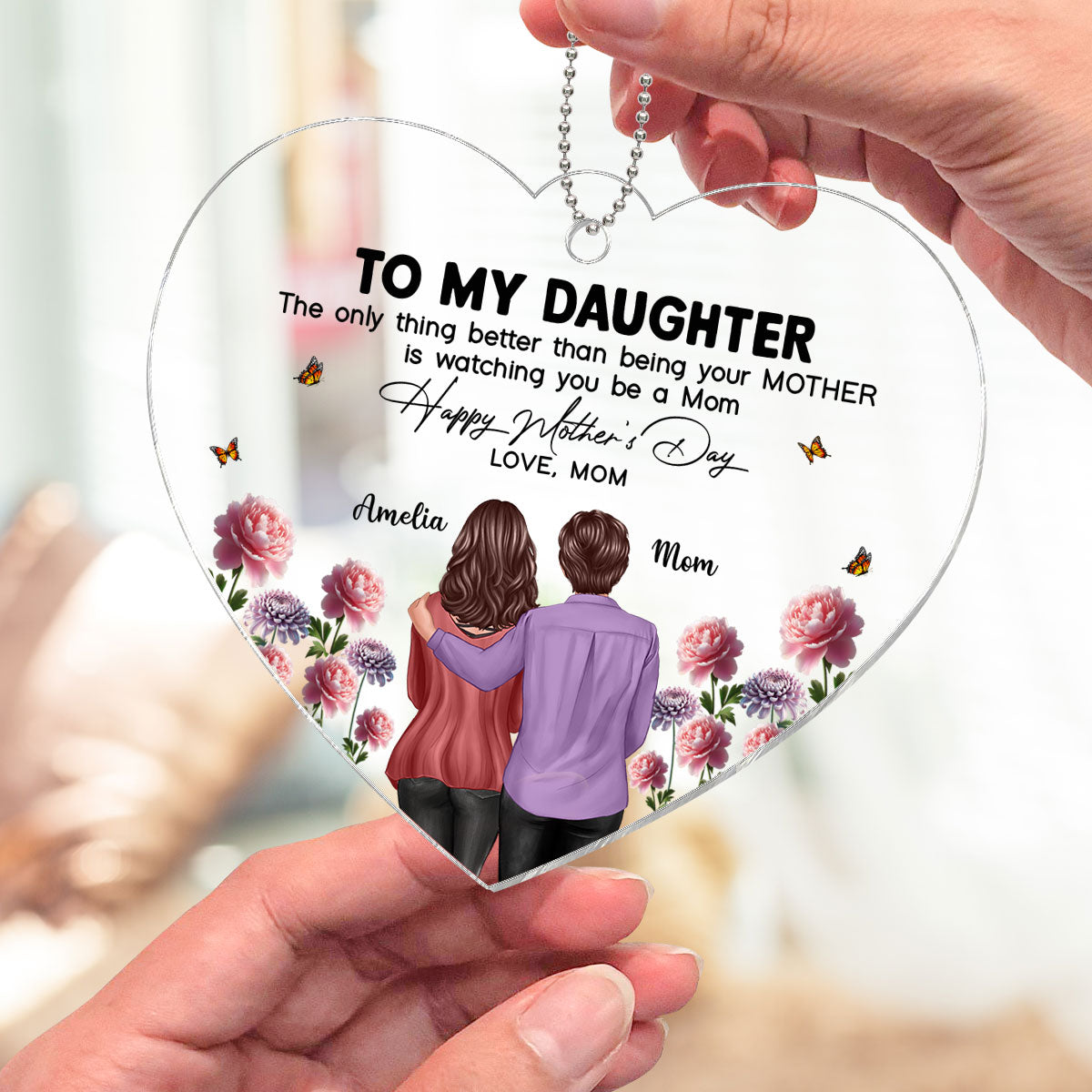To My Daughter From Mom Happy Mother's Day Birth Flower Personalized Car Ornament, Gift For Daughter