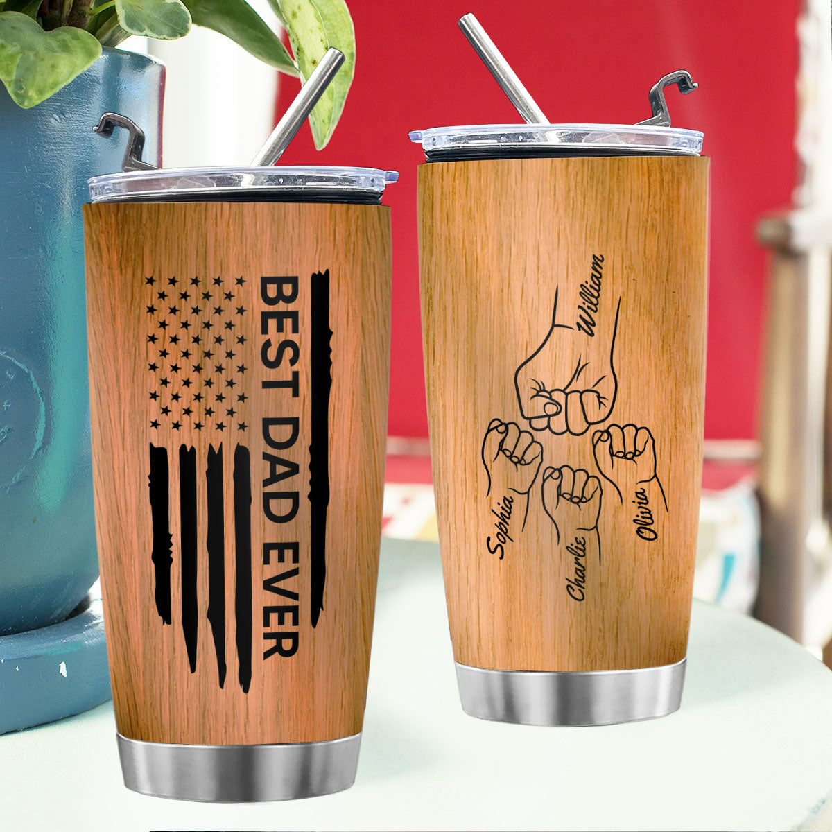Best Dad Grandpa Papa Ever Nation Flag Fist Bumps Outline Personalized Tumbler