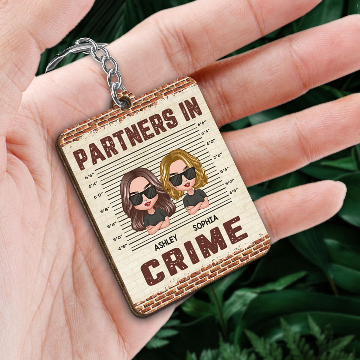 Doll Friends Besties Sisters Brothers Siblings Partners In Crime Personalized Wooden Keychain