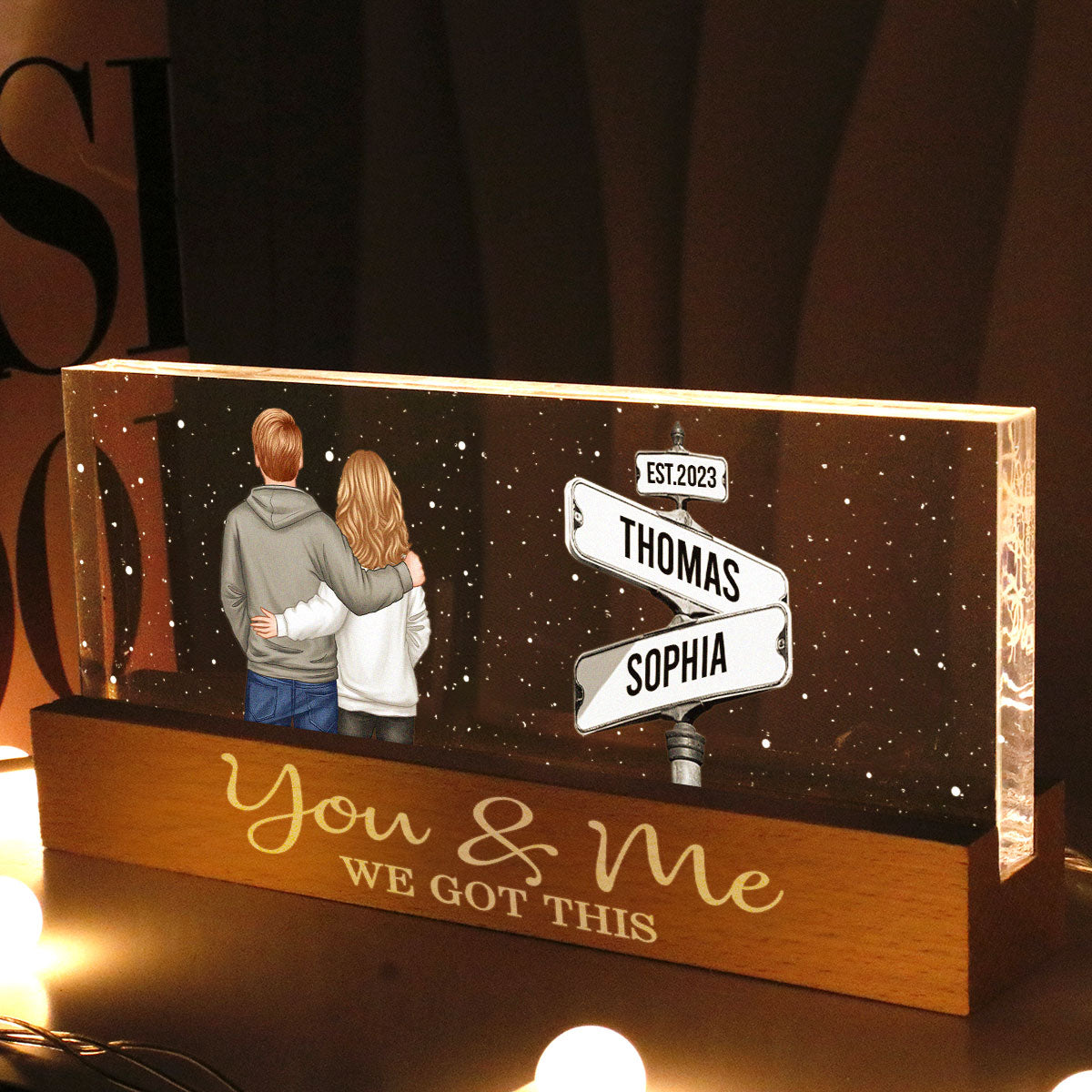 Street Sign Couple Personalized Acrylic Block LED Night Light, Engagement or Wedding Gift for Couple, Valentines Gift