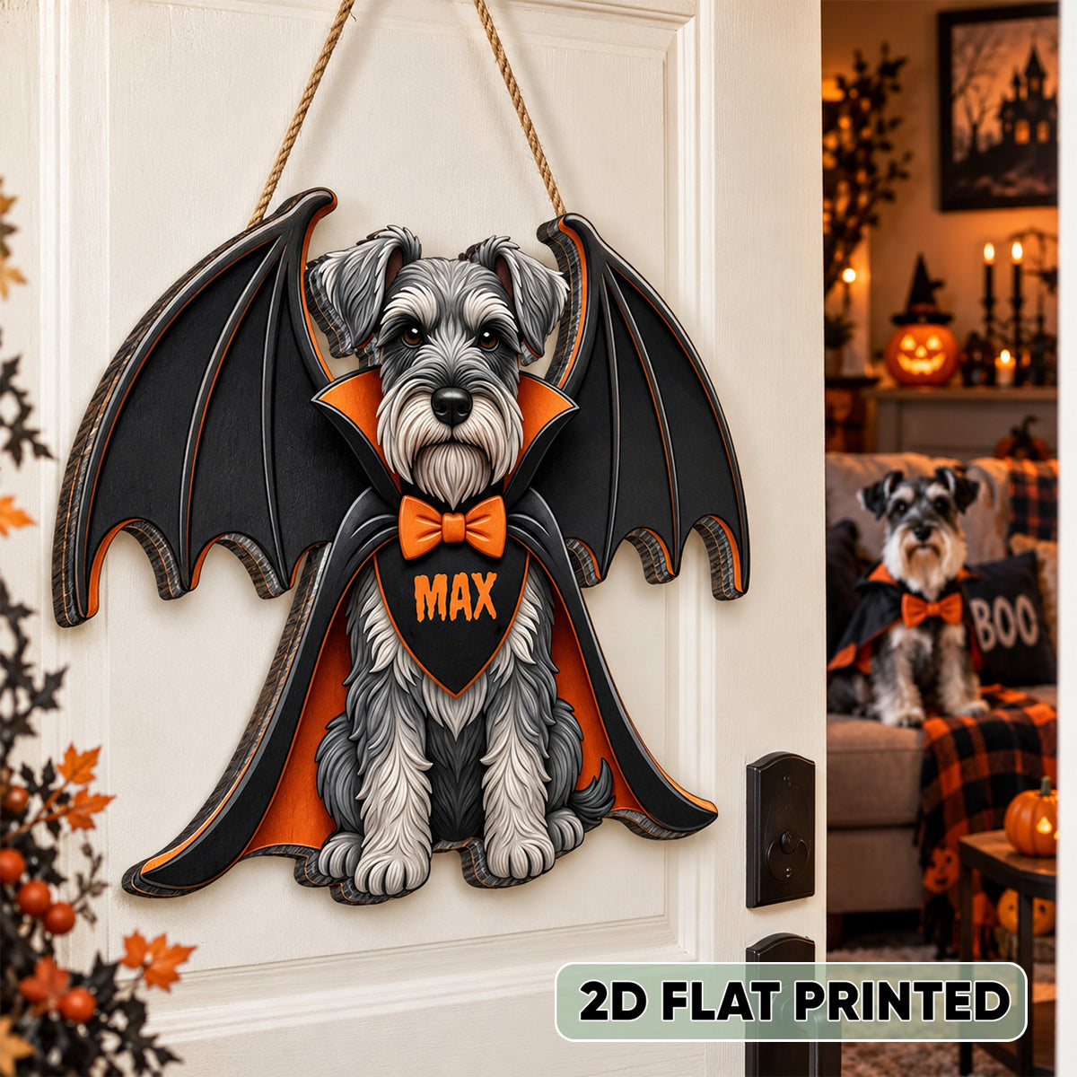 Custom Dog Cat Vampire - Personalized Door Hanger Sign - Spooky Rustic Halloween Porch Decoration