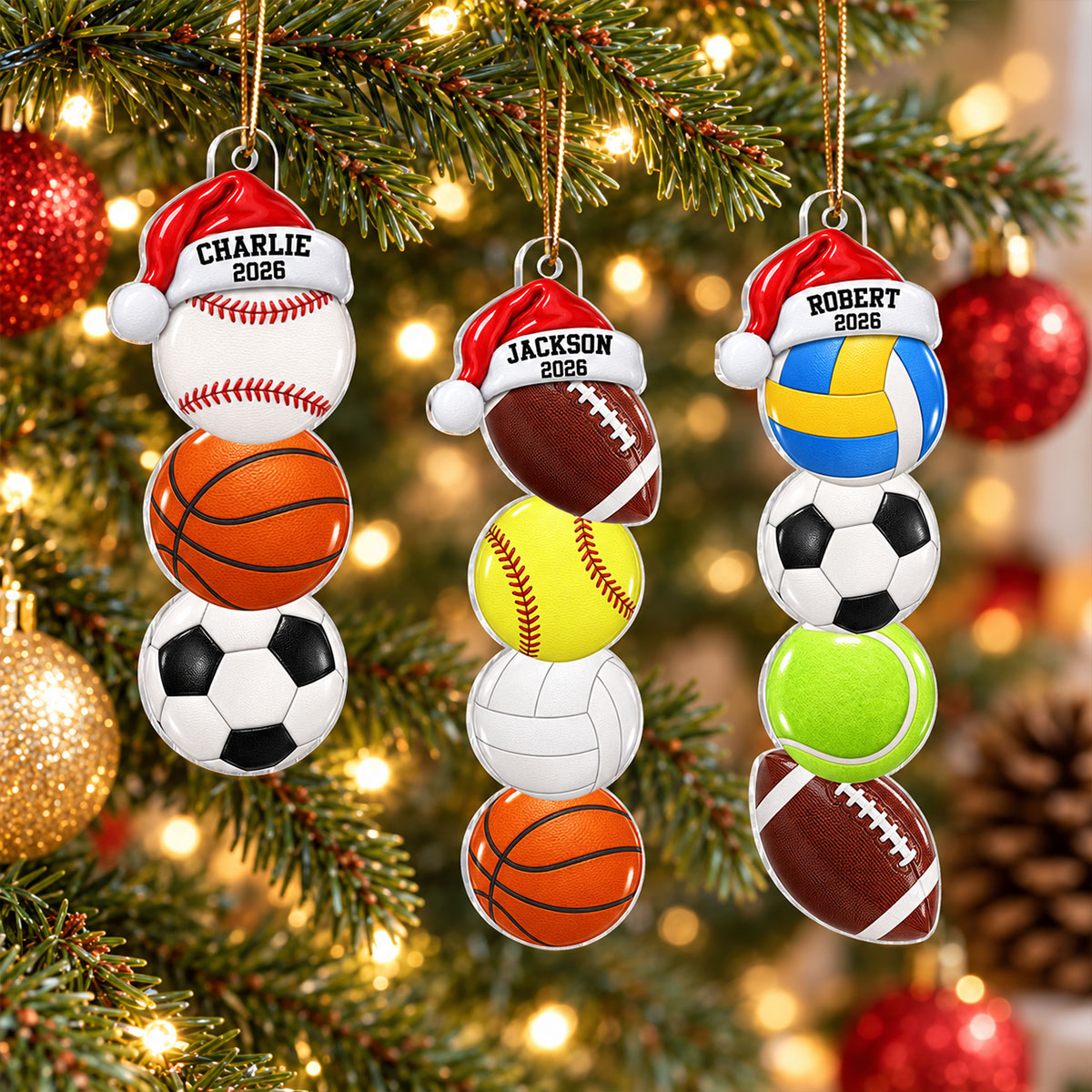 Custom Multiple Sports Player Name - Personalized Acrylic Ornament - Christmas Gift For Kid, Teen, Soccer, Basketball, Baseball, Softball, Football, Volleyball Athlete, Players, Lovers