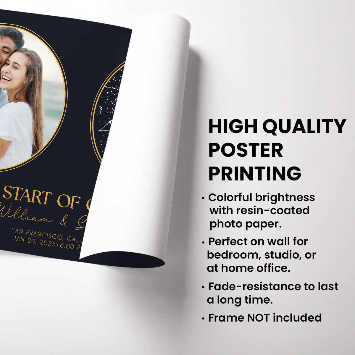 Capturing The Moment Couple Custom Golden Star Map Personalized Poster, Heartfelt Anniversary Gift For Couple, For Her, For Him