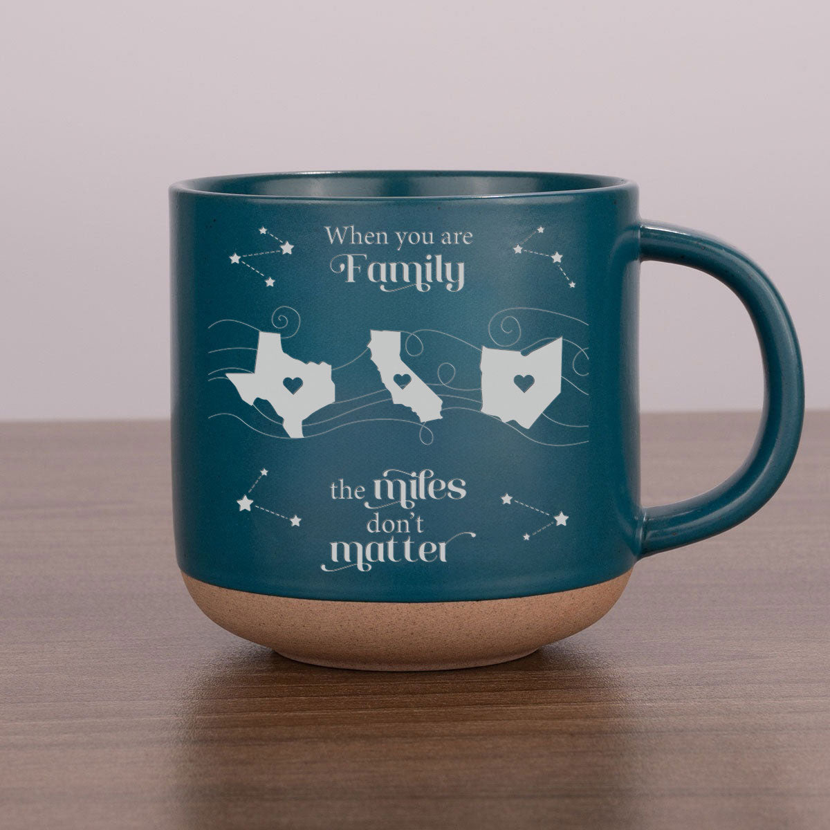 Long Distance Family Friends Siblings Sisters Besties Personalized Engraved Pottery Mug, Togetherness Christmas Gift