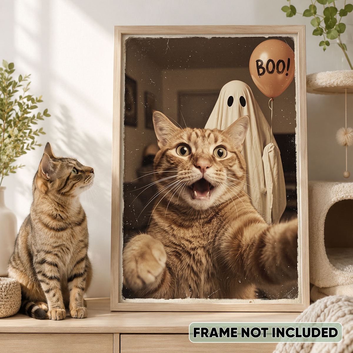 Custom Dog Cat Photo Halloween - Personalized Poster - Trendy Vintage Spooky Wall Art for Pet Lovers