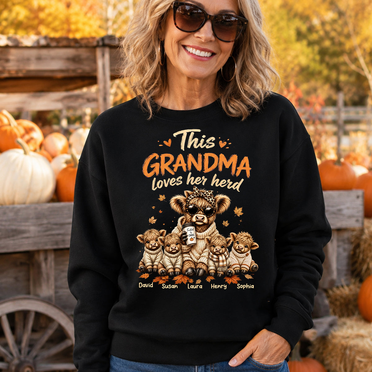 This Grandma Loves Her Herd Fall Season - Personalized Shirt - Cozy Autumn Tee for Grandma
