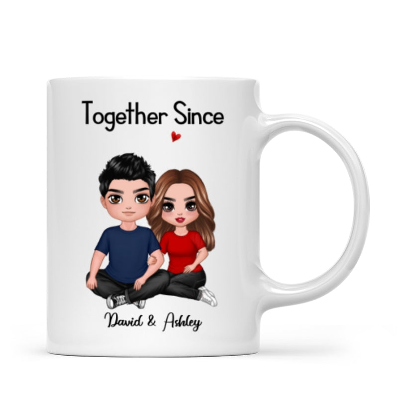 Embracing Doll Couple Sitting Valentine‘s Anniversary Gift For Him Gift For Her Personalized Mug