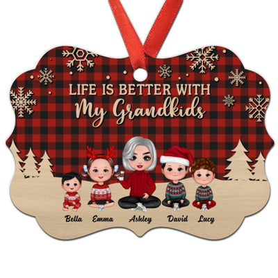 Red Checkered Grandma Grandkids Doll Personalized Christmas Ornament