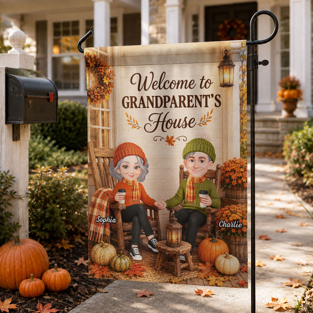 Cozy Season Grandparent's House - Personalized Garden Flag - Fall Season Decor Gift, Gift For Grandma Grandpa