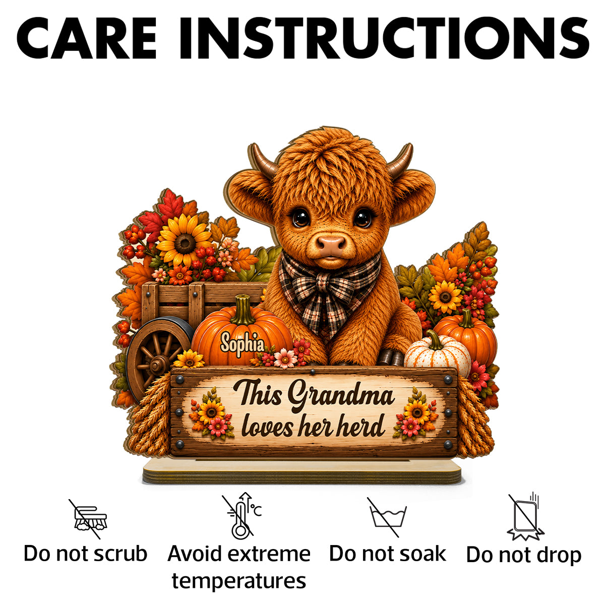 Grandma Loves Her Herd Autumn Leopard - Personalized 2-Layered Wooden Plaque - Fall Season Decor Gift, Gift For Grandma