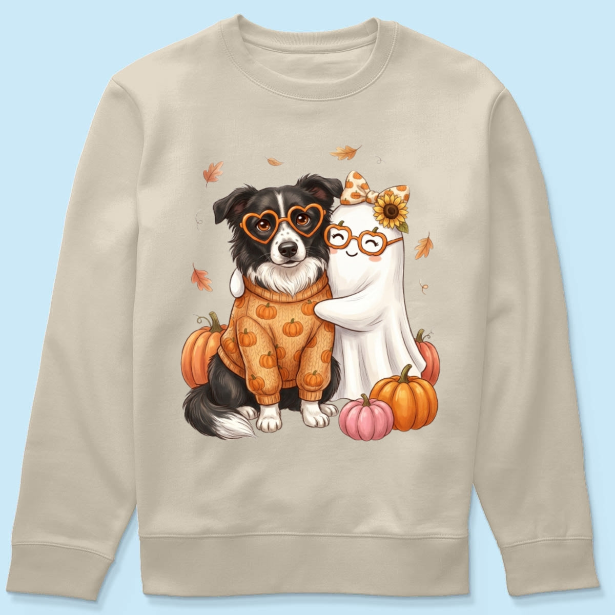 Cute Fall Dog Cat Hugging Ghost - Personalized Shirt - Trendy Fall Tee for Pet Lovers, Dog Mom, Cat Mom