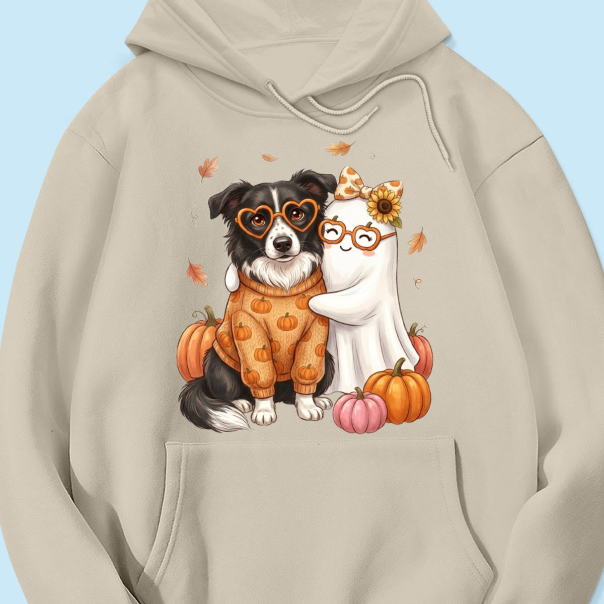 Cute Fall Dog Cat Hugging Ghost - Personalized Shirt - Trendy Fall Tee for Pet Lovers, Dog Mom, Cat Mom