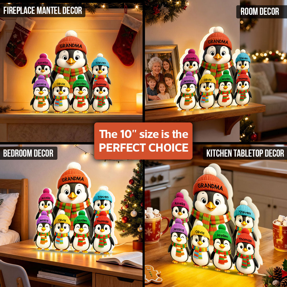 3D Effect Heartwarming Christmas Penguins Grandma Grandkids - Personalized Light Box