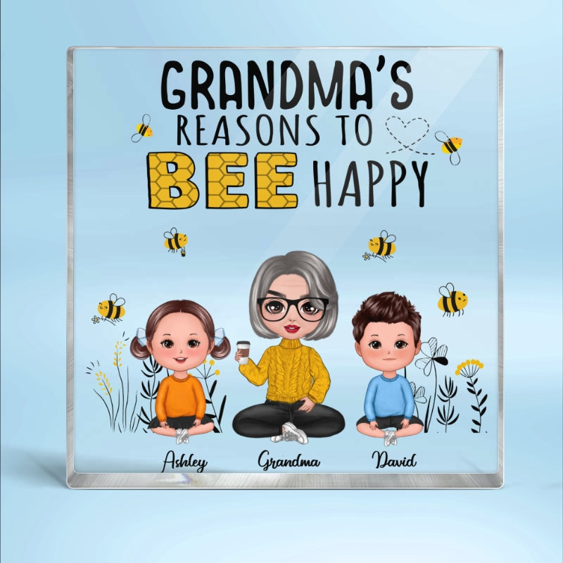 Reason To Bee Happy Doll Grandma And Grandkids Sitting Personalized Acrylic Block Plaque