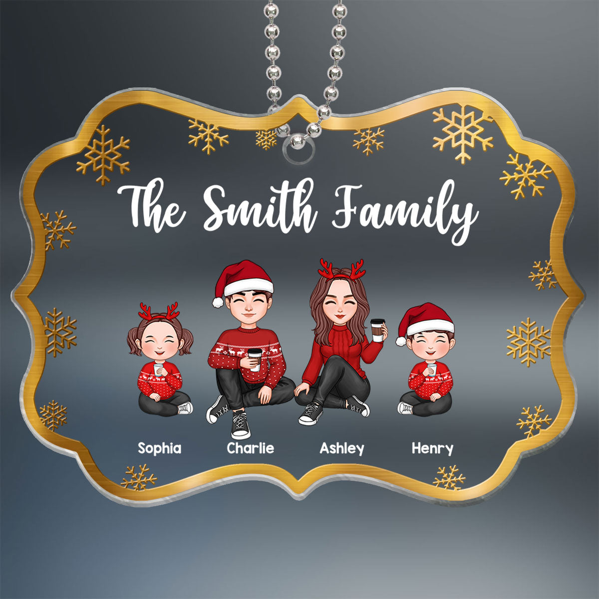Gradient Christmas Cute Family Sitting Personalized Acrylic Ornament