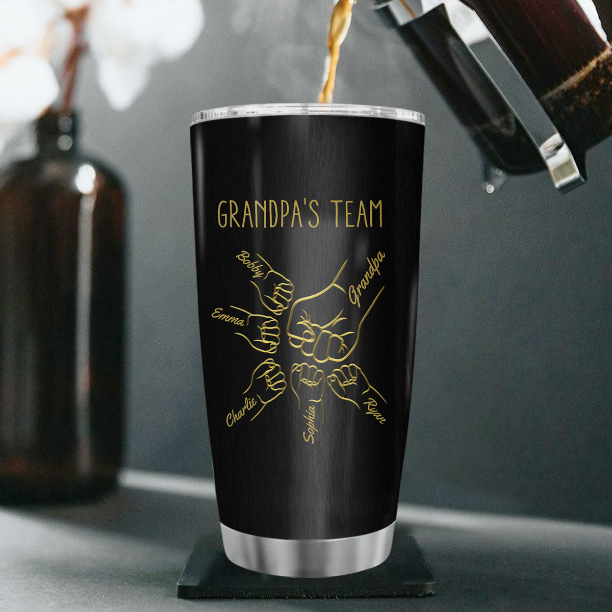 Best Dad Papa Grandpa Fist Bump Outline Metal Personalized Tumbler