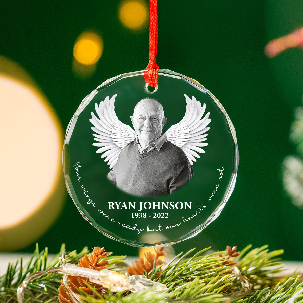 Photo Uploaded Memorial Personalized Glass Oranament, Christmas Decoration