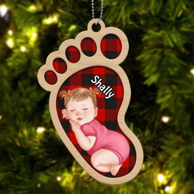 Baby Sleeping Footprint Personalized Christmas Wooden Ornament