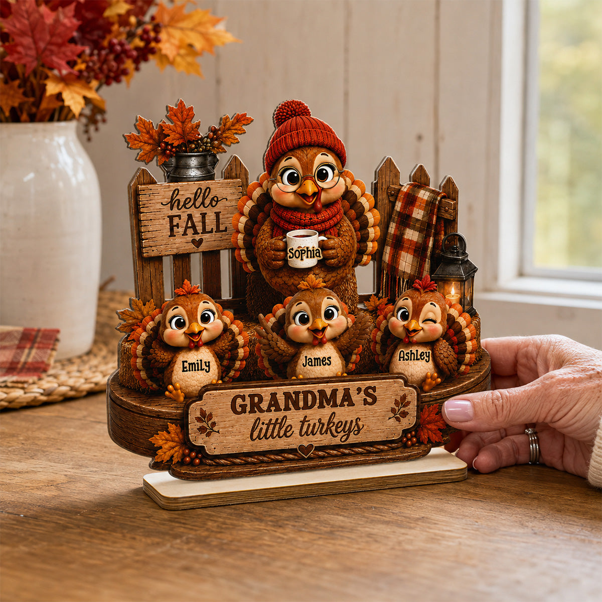 Grandma's Little Turkeys 2D Flat - Personalized Wooden Plaque – Thanksgiving Gift For Grandma