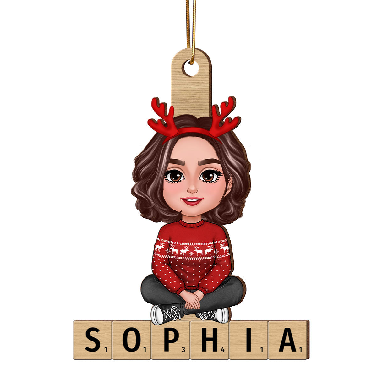 Family Member Sitting On Name Unique Christmas Gift Personalized Wooden Ornament