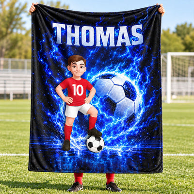 Soccer Trendy Design Blanket for Boys Girls - Personalized Fleece Blanket - Christmas Gift for Daughter, Son