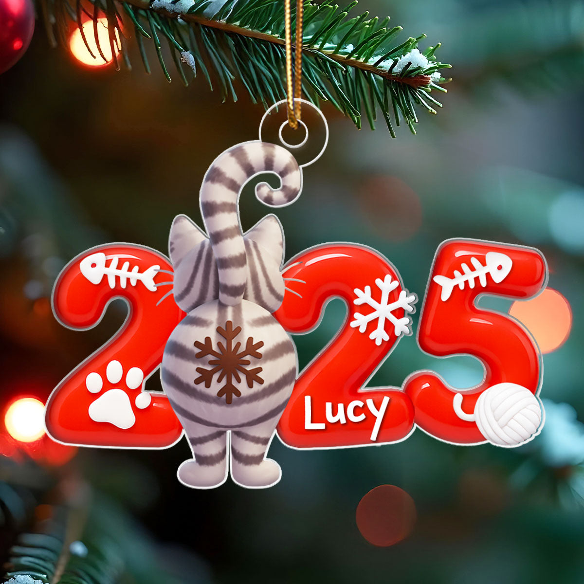 Funny Cat Back View 2025 - Personalized Acrylic Ornament - Christmas Gift for Cat Moms, Cat Dads, Cat Lovers