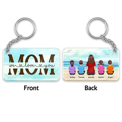 Beach Landscape Best Mom Ever Back View Woman Kids Dog Cat Personalized Acrylic Keychain