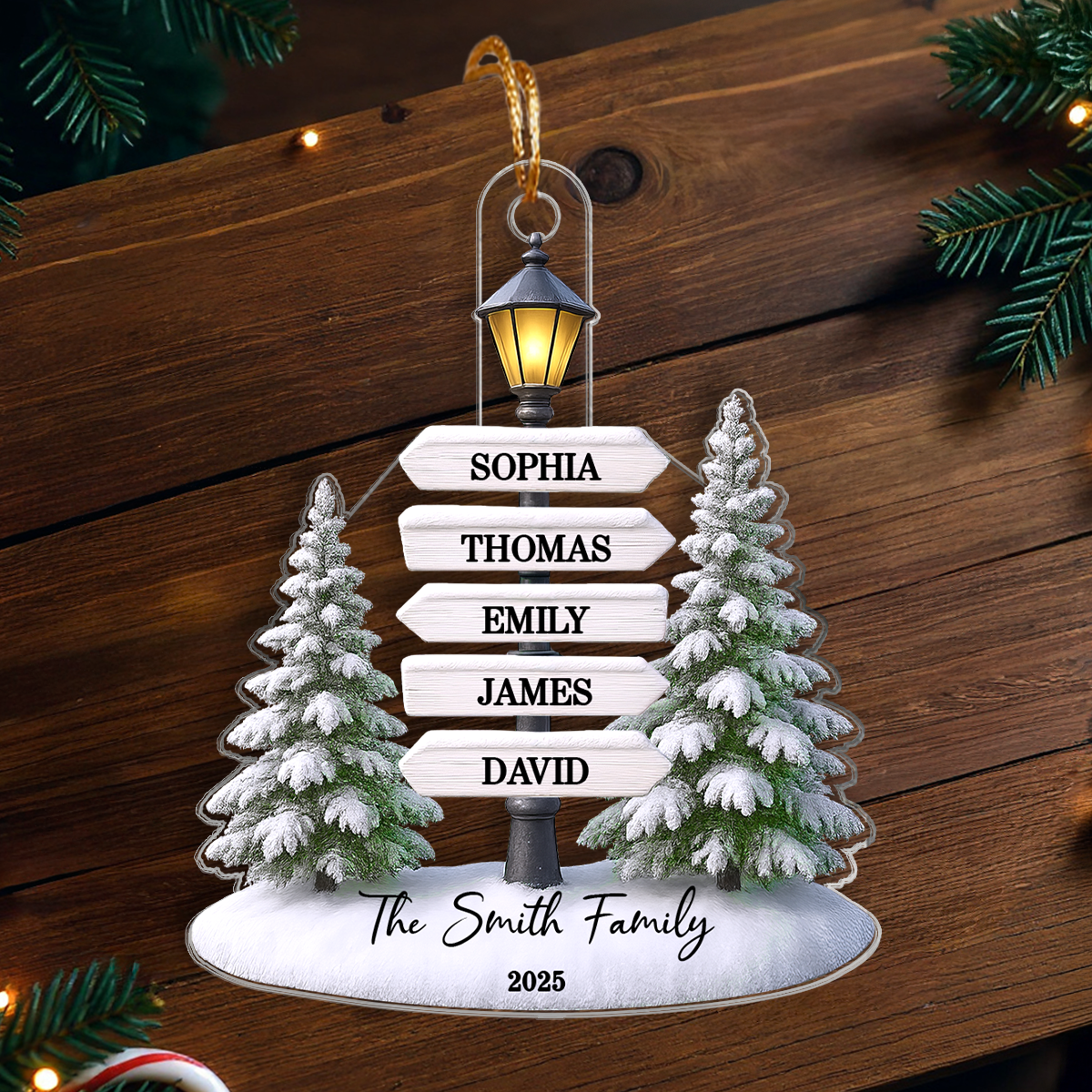 Christmas Family Lamp Posts Directional Signs - Personalized Acrylic Ornament - Gift For Family