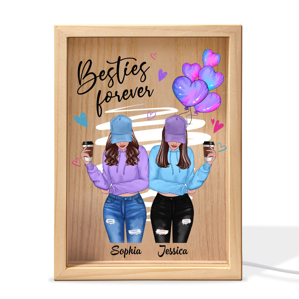 Besties Forever Front View Besties Personalized Wooden Frame Light Box