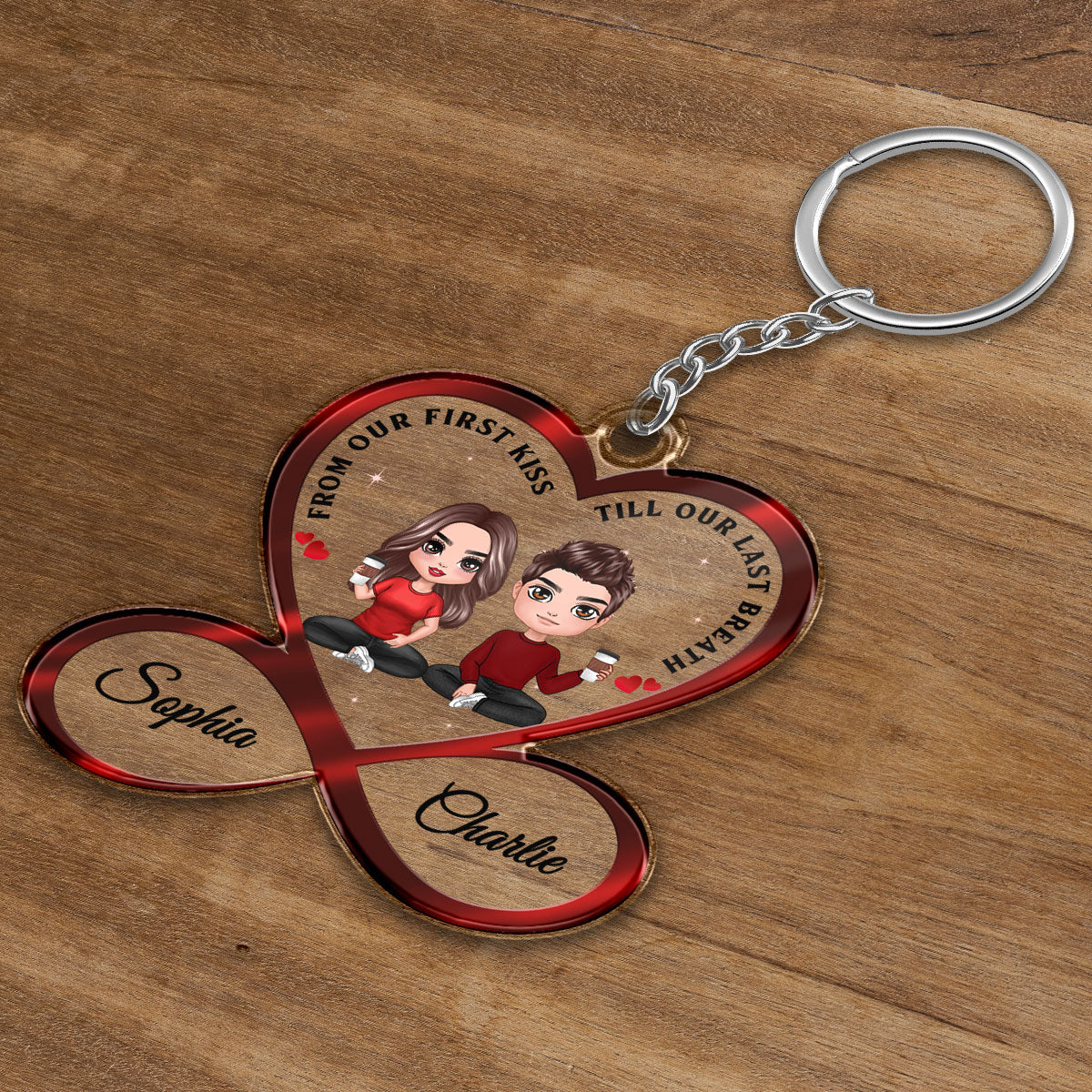 Infinity Heart Doll Couple Sitting Anniversary Gift For Him Gift For Her Personalized Acrylic Keychain
