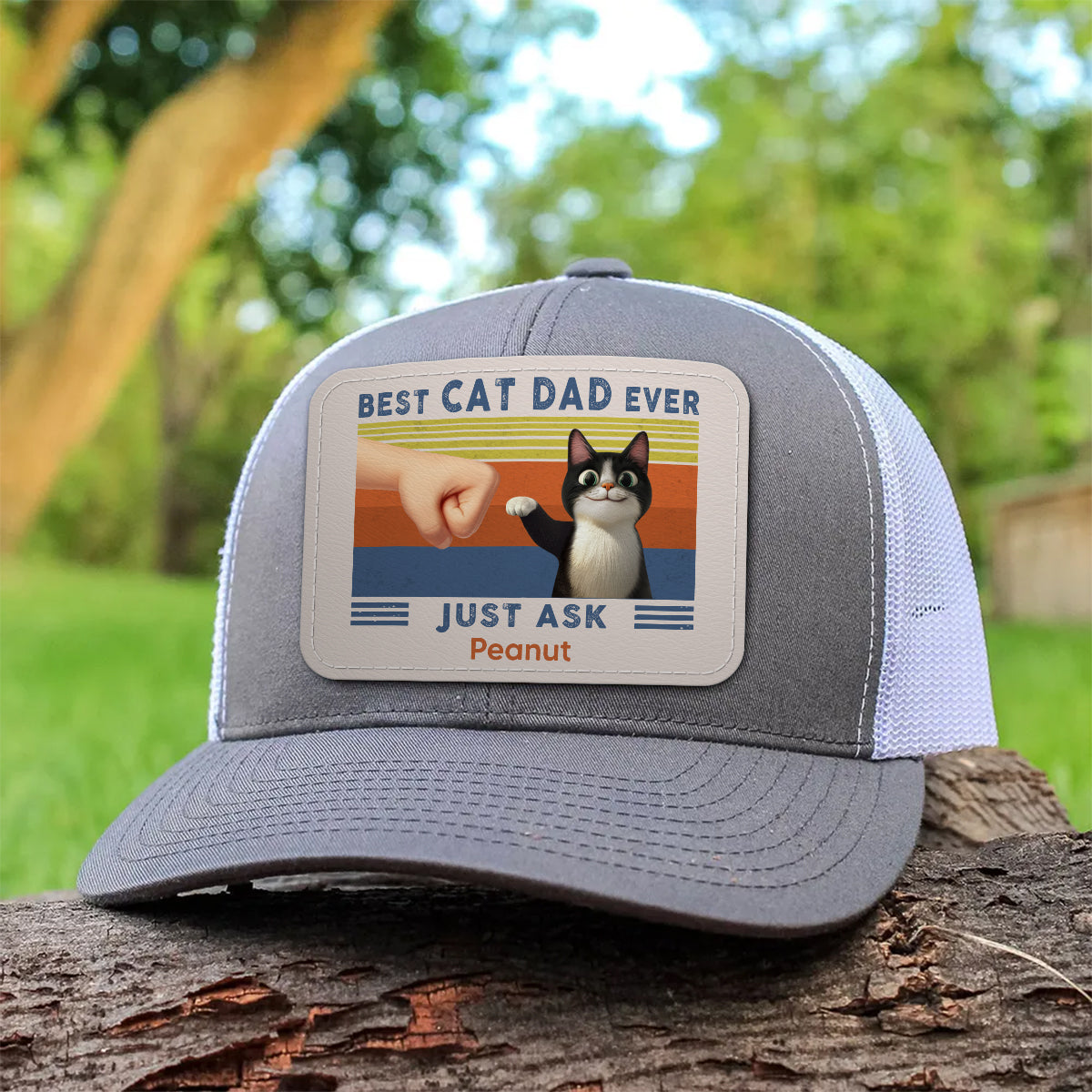 Best Cat Dad Cute Cartoon Cats Personalized Leather Patch Hat, Trucker Hat, Father's Day Gift for Cat Dads