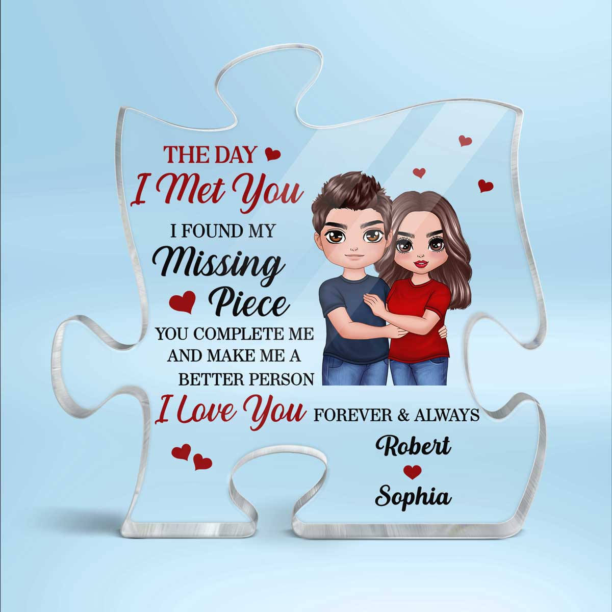 Standing Embracing Doll Couple Found My Missing Piece Anniversary Gift For Him For Her Personalized Puzzle Acrylic Plaque