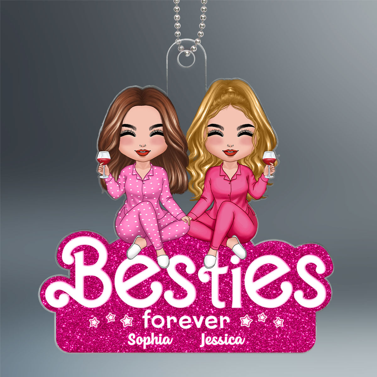 Pink Doll Besties Sisters Partners In Crime Christmas Gift For Best Friends Personalized Acrylic Ornament