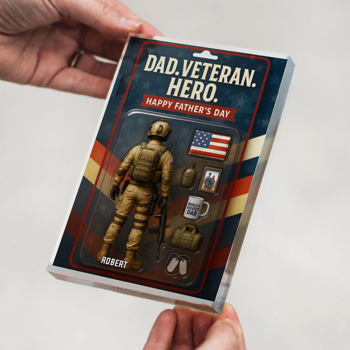 Dad Veteran Hero Custom Figure Personalized Acrylic Block Plaque, 2025 Father's Day Gift For Him, For Dad