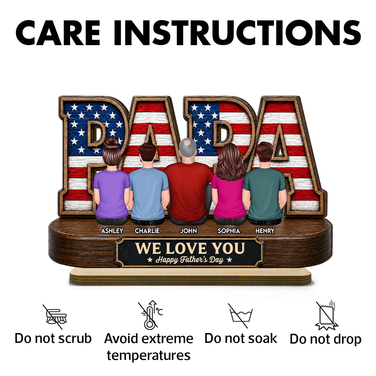 Proud Papa Grandpa Nation Flag Grandpa Dad And Kids - Personalized 2-Layered Wooden Plaque - Father's Day Gift For Dad, Husband