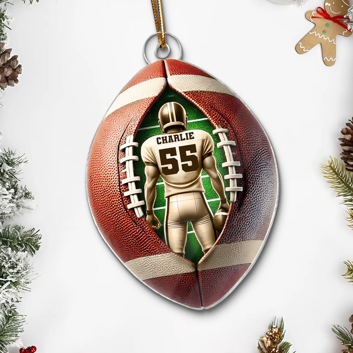 3D Effect Football Player Personalized Acrylic Ornament, Christmas Gift For Football Players, Football Fans