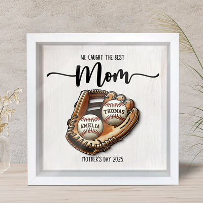 We Caught The Best Mom Baseball, Softball Personalized Shadow Box, Custom Kid's Name, Mother's Day, Gift For Wife, Gift For Mom