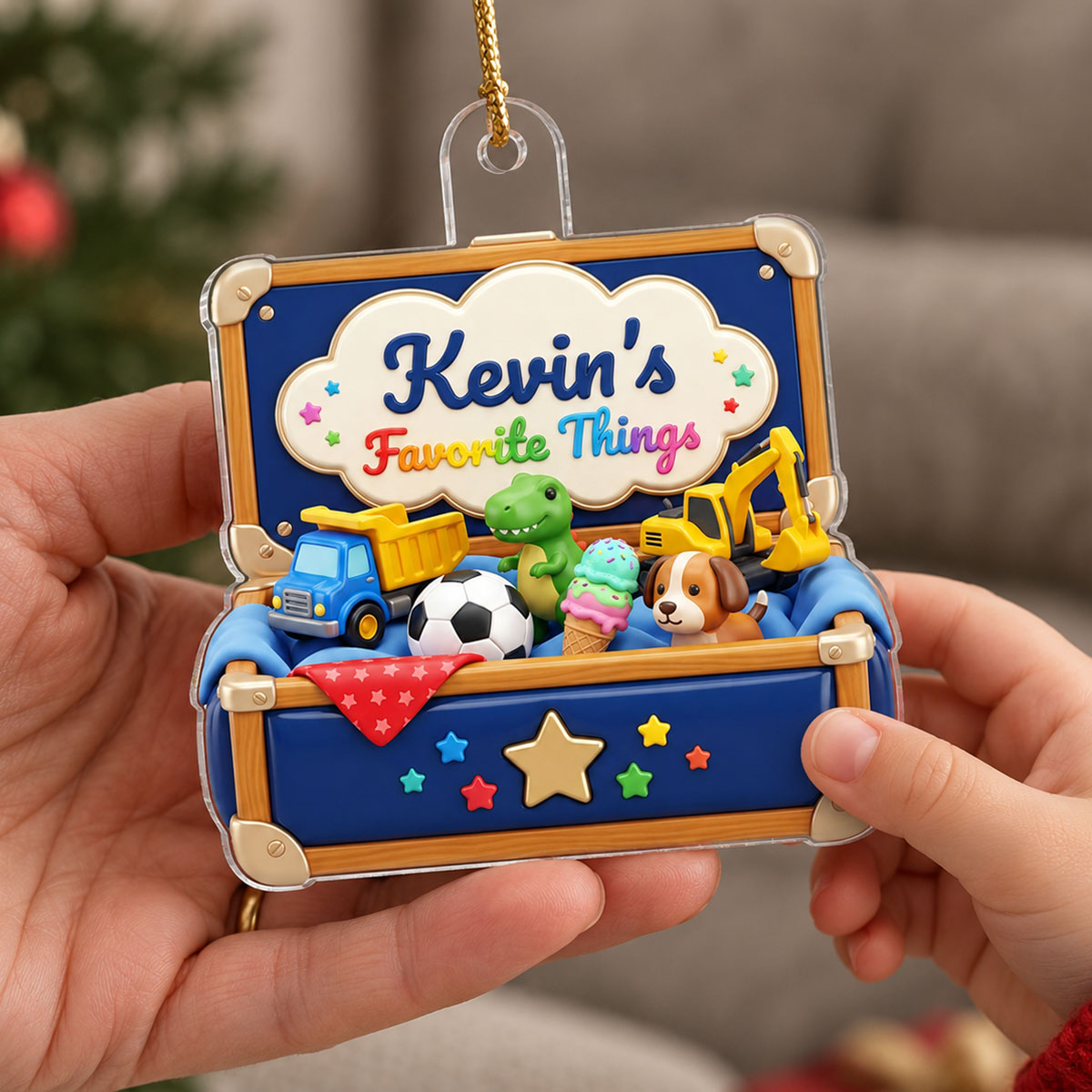 Kid's Favorite Things Box 2D Flat Printed - Personalized Acrylic Ornament - Custom Name & Favorite Things Keepsake Gift for Kids