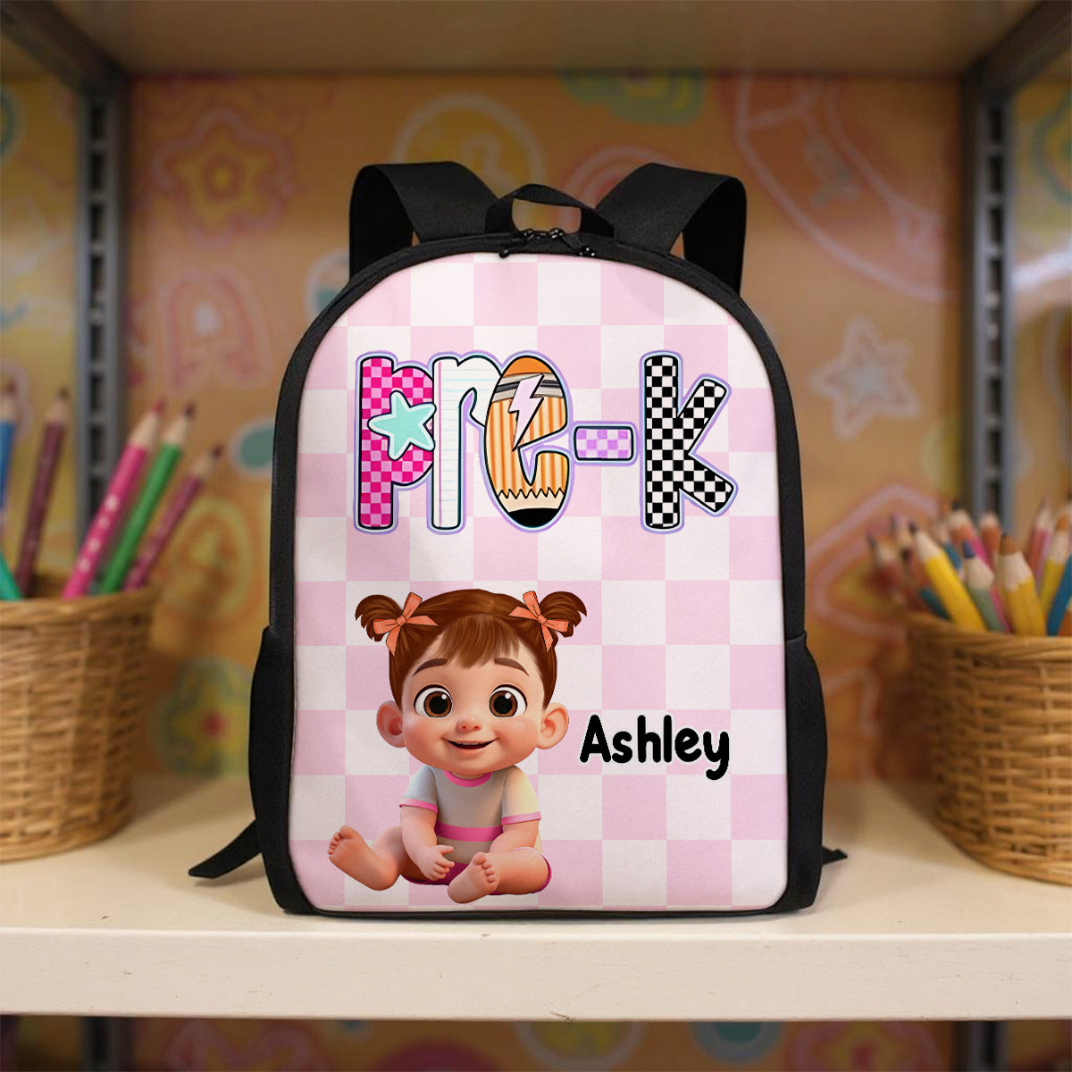 Retro Back to School Preppy Kindergarten Kid, First Day, Pre-K to Fourth Grade Personalized Backpack