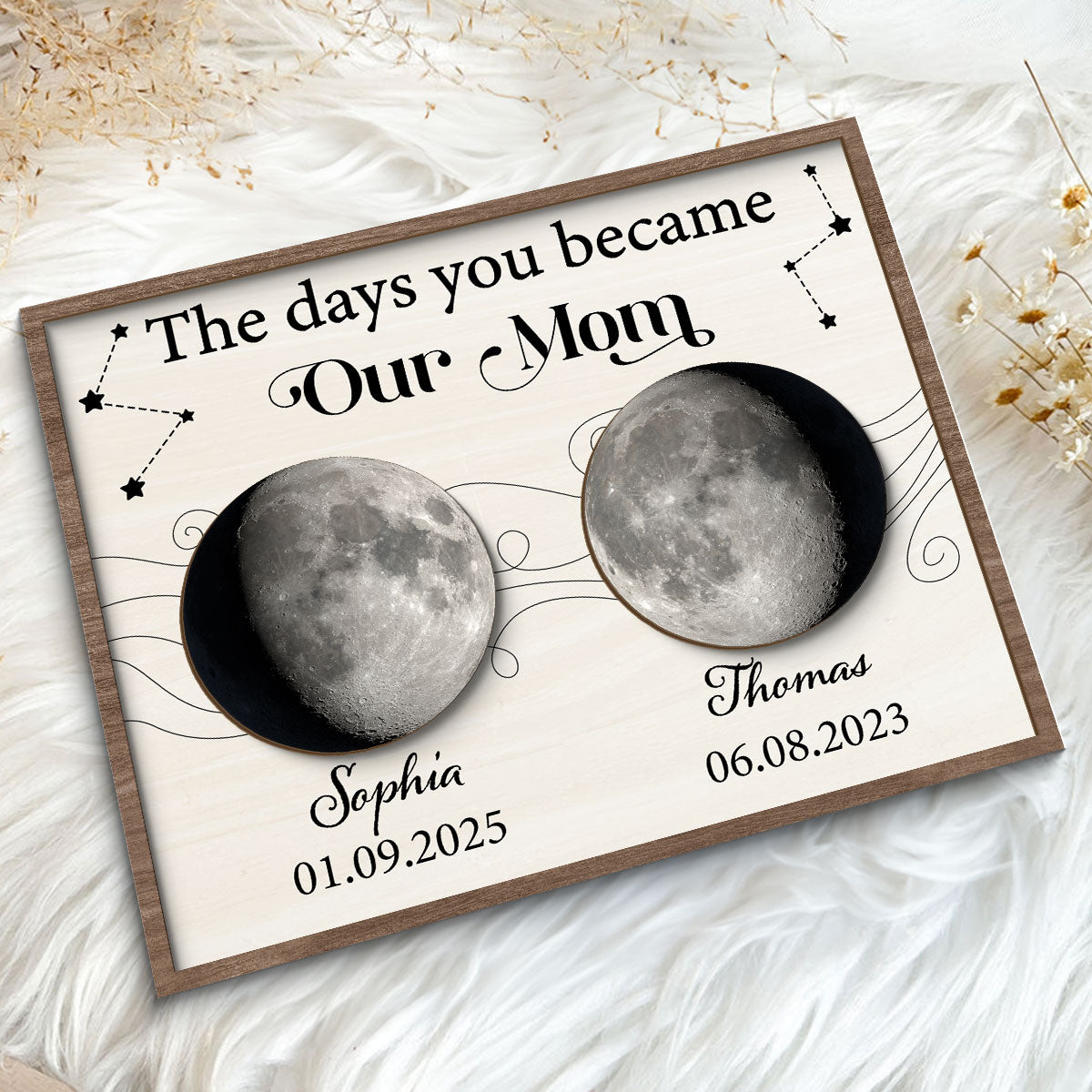 The Day You Became Mom Grandma Custom Birth Moon Phase Personalized 2-Layered Wooden Plaque, Gift